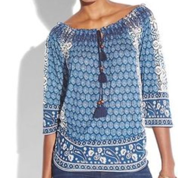 Lucky Brand Tops - Lucky Brand Emery Smocked Peasant 3/4 Sleeve Top